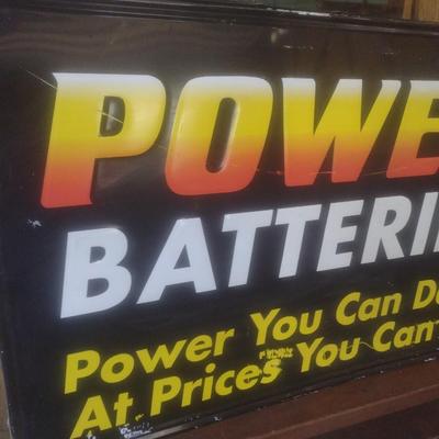 Vintage Commercial Metal Advertising Sign Powertron Batteries