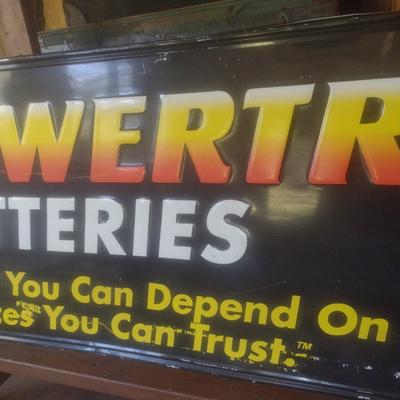 Vintage Commercial Metal Advertising Sign Powertron Batteries