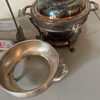 Silver plate & pewter with Pepsi holder and lantern