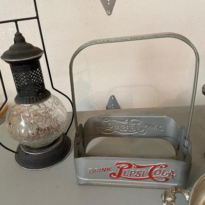 Silver plate & pewter with Pepsi holder and lantern