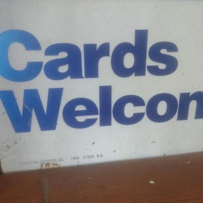 Pair of Vintage Metal Credit Card Advertising Signs Includes Blade Sign for Discover, Master Card and Visa