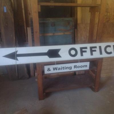 Vintage Custom Metal Commercial Sign Office with Arrow and Wood Bottom Sign Waiting Room