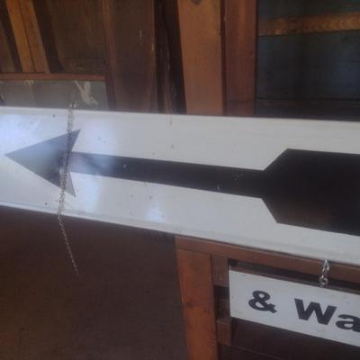 Vintage Custom Metal Commercial Sign Office with Arrow and Wood Bottom Sign Waiting Room
