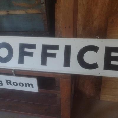 Vintage Custom Metal Commercial Sign Office with Arrow and Wood Bottom Sign Waiting Room