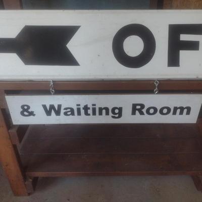 Vintage Custom Metal Commercial Sign Office with Arrow and Wood Bottom Sign Waiting Room
