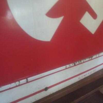 Antique 1957 Porcelain Covered Metal Commercial 108" x 35" Advertising Sign for Firestone Brand Products