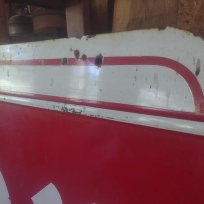 Antique 1957 Porcelain Covered Metal Commercial 108" x 35" Advertising Sign for Firestone Brand Products