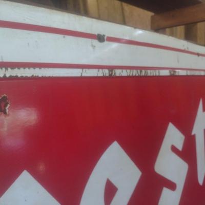 Antique 1957 Porcelain Covered Metal Commercial 108" x 35" Advertising Sign for Firestone Brand Products