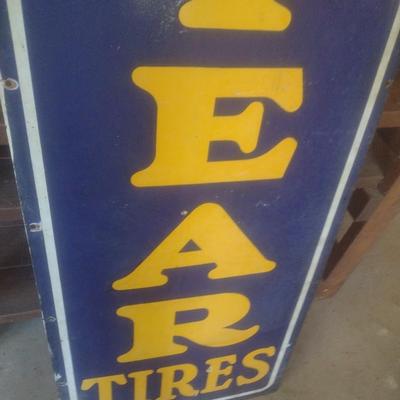 Antique 1950's Porcelain Covered Metal Commercial 94" x 22" Advertising Sign for Good Year Tires