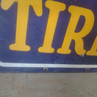 Antique 1950's Porcelain Covered Metal Commercial 94" x 22" Advertising Sign for Good Year Tires