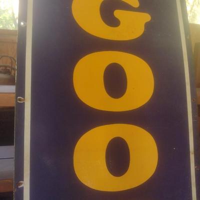 Antique 1950's Porcelain Covered Metal Commercial 94" x 22" Advertising Sign for Good Year Tires