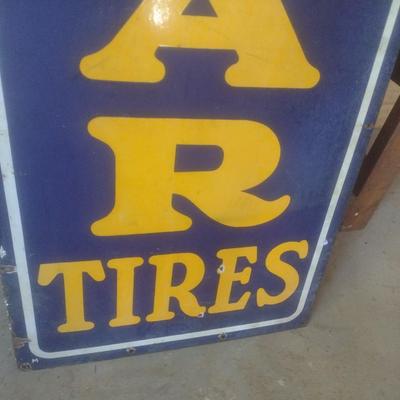Antique 1950's Porcelain Covered Metal Commercial 94" x 22" Advertising Sign for Good Year Tires