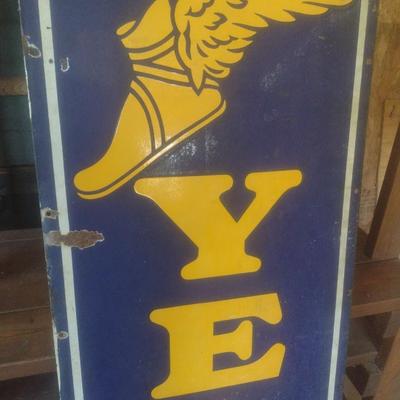Antique 1950's Porcelain Covered Metal Commercial 94" x 22" Advertising Sign for Good Year Tires