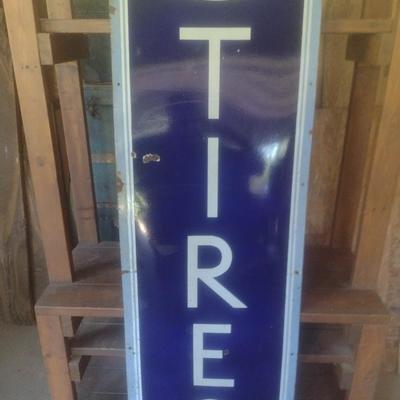 Antique 1950's Porcelain Covered Metal Commercial 96" x 24" Advertising Sign for US Tires