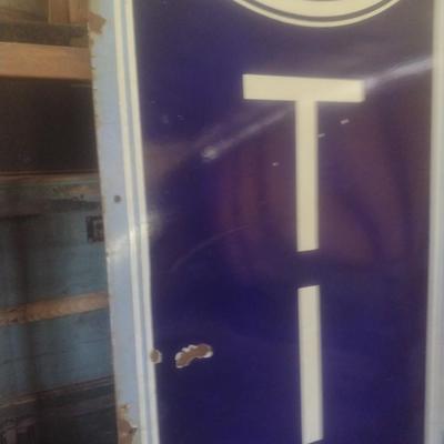 Antique 1950's Porcelain Covered Metal Commercial 96" x 24" Advertising Sign for US Tires
