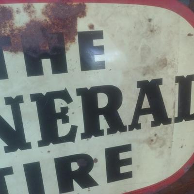 Antique 1950's Porcelain Covered Metal Commercial 36" x 23" Advertising Double Sided Sign for The General Tire