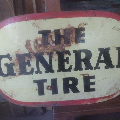 Antique 1950's Porcelain Covered Metal Commercial 36" x 23" Advertising Double Sided Sign for The General Tire