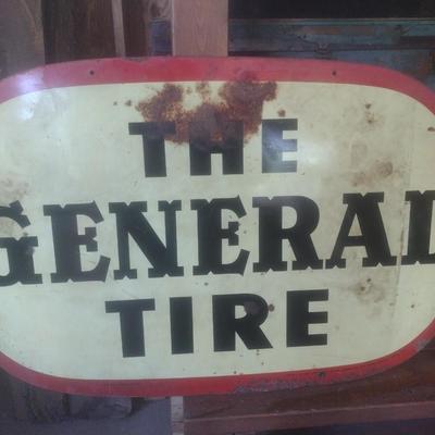 Antique 1950's Porcelain Covered Metal Commercial 36" x 23" Advertising Double Sided Sign for The General Tire