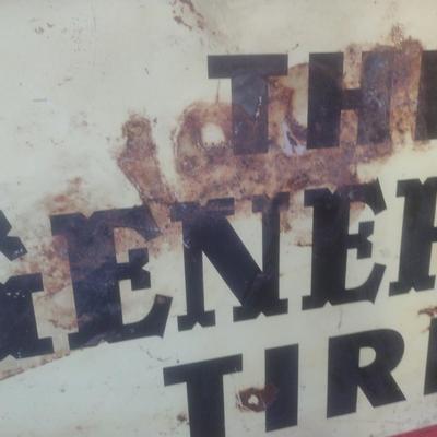 Antique 1950's Porcelain Covered Metal Commercial 36" x 23" Advertising Double Sided Sign for The General Tire