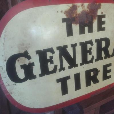 Antique 1950's Porcelain Covered Metal Commercial 36" x 23" Advertising Double Sided Sign for The General Tire