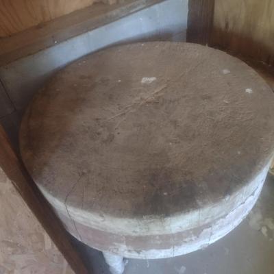 Antique Single Slab Tree Trunk Chopping Block Table 33"