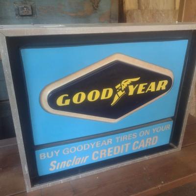 Vintage Commercial Retail Metal and Relief Resin Advertising Wall Display Sign Good Year and Sinclair