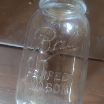 Box of One Dozen Various Brand Quart Glass Canning Jars Includes Ball, Atlas, Kerr, Magic Mason and Other Bands Only No Lids