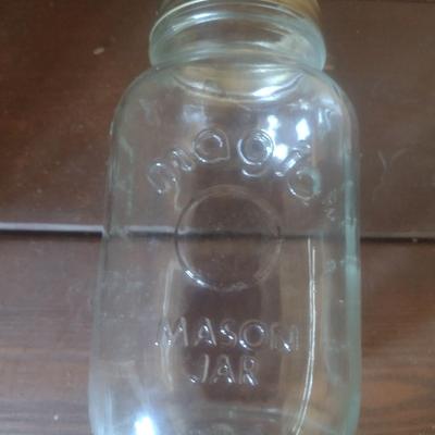 Box of One Dozen Various Brand Quart Glass Canning Jars Includes Ball, Atlas, Kerr, Magic Mason and Other Bands Only No Lids