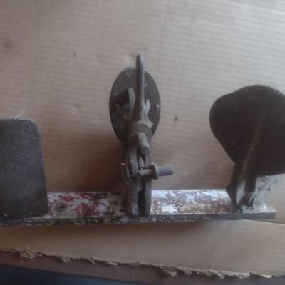 Antique Cast Metal Shaler Tire Shop Repair Tool Includes Vulcanizer Clamps
