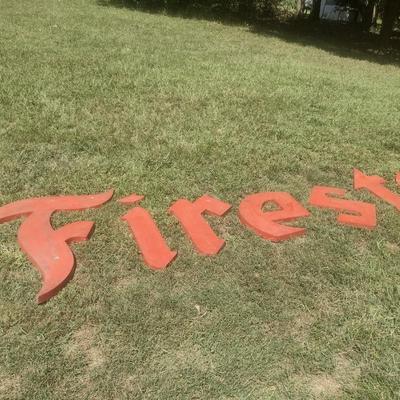 Set of Nine Vintage Cast Aluminum Commercial Wall Mount Advertising Letters Spell 'Firestone'