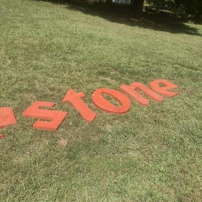 Set of Nine Vintage Cast Aluminum Commercial Wall Mount Advertising Letters Spell 'Firestone'
