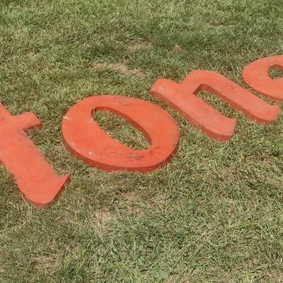Set of Nine Vintage Cast Aluminum Commercial Wall Mount Advertising Letters Spell 'Firestone'