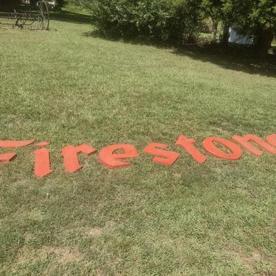 Set of Nine Vintage Cast Aluminum Commercial Wall Mount Advertising Letters Spell 'Firestone'