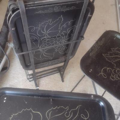 Mid Century Metal T. V. Trays with Stand