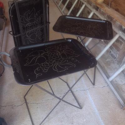 Mid Century Metal T. V. Trays with Stand