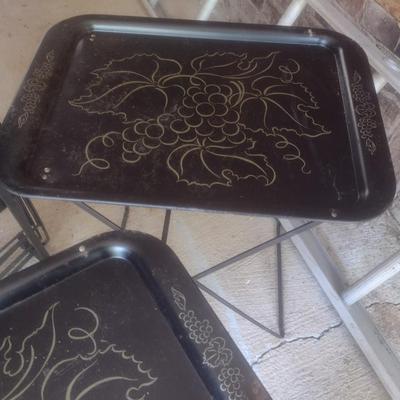 Mid Century Metal T. V. Trays with Stand