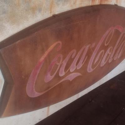 Antique 1950's Metal Coca-Cola Fishtail Advertising Sign on Metal Back Mount Choice A