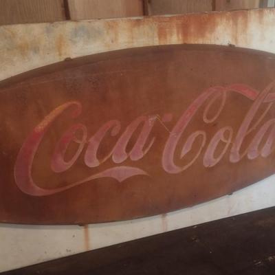 Antique 1950's Metal Coca-Cola Fishtail Advertising Sign on Metal Back Mount Choice A