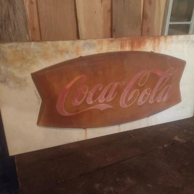 Antique 1950's Metal Coca-Cola Fishtail Advertising Sign on Metal Back Mount Choice A