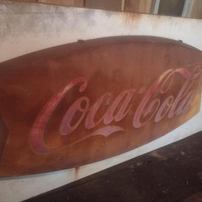 Antique 1950's Metal Coca-Cola Fishtail Advertising Sign on Metal Back Mount Choice B