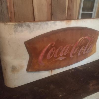 Antique 1950's Metal Coca-Cola Fishtail Advertising Sign on Metal Back Mount Choice B