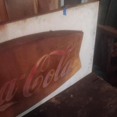 Antique 1950's Metal Coca-Cola Fishtail Advertising Sign on Metal Back Mount Choice B