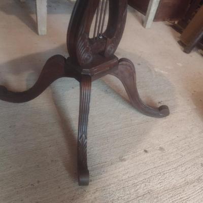 Vintage Mahogany Harp Pedestal Accent Table