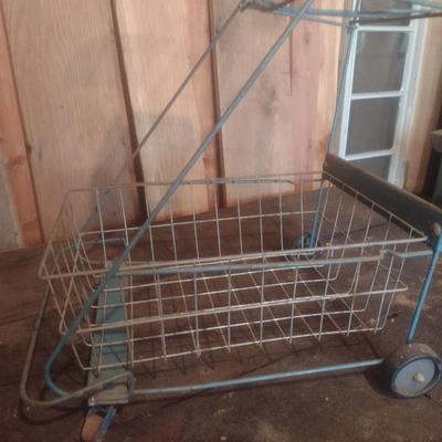 Antique Metal Wire Child's Push Stroller Shopping Cart