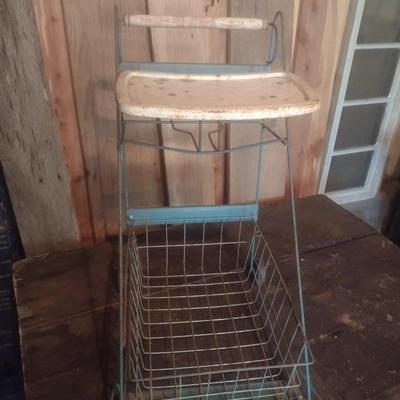 Antique Metal Wire Child's Push Stroller Shopping Cart