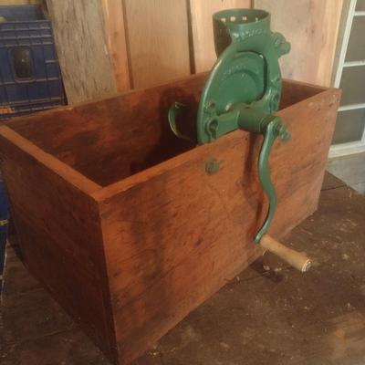 Black Hawk Corn Sheller Mounted on Wood Catch Crate