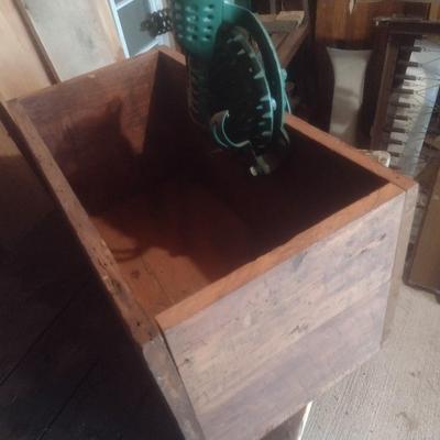 Black Hawk Corn Sheller Mounted on Wood Catch Crate