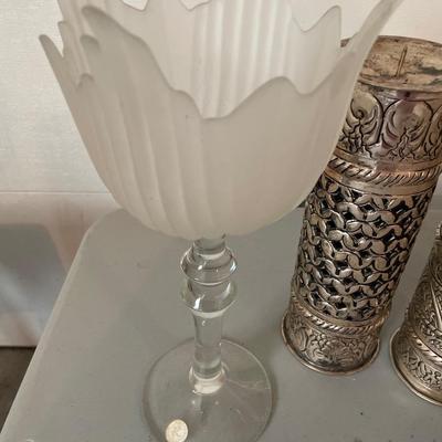 Indian candle holders and Romanian glass