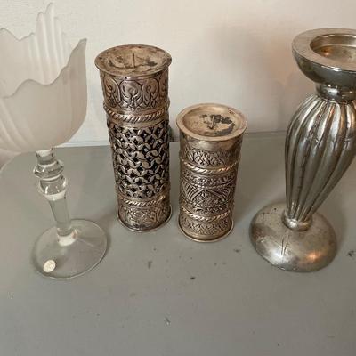 Indian candle holders and Romanian glass