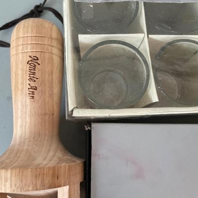 Pottery barn Wishbone napkin rings with rolling pin shot glasses and nightlight